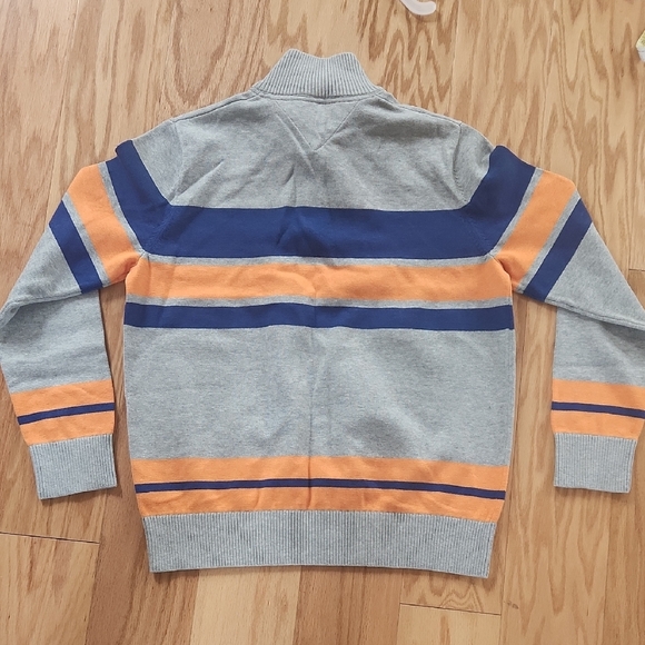 Tommy Hilfiger Men's Zip-Up Gray Sweater with Blue and Orange Stripes Large - Picture 10 of 17